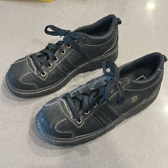 Vtg Y2K Sketchers Jammers Black Leather Platform, Size 8.5